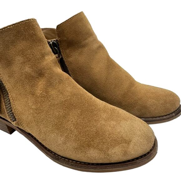 Gianni Bini A-lister Tan Suede Leather Double Zip Closure Block Heel Booties - Picture 7 of 10